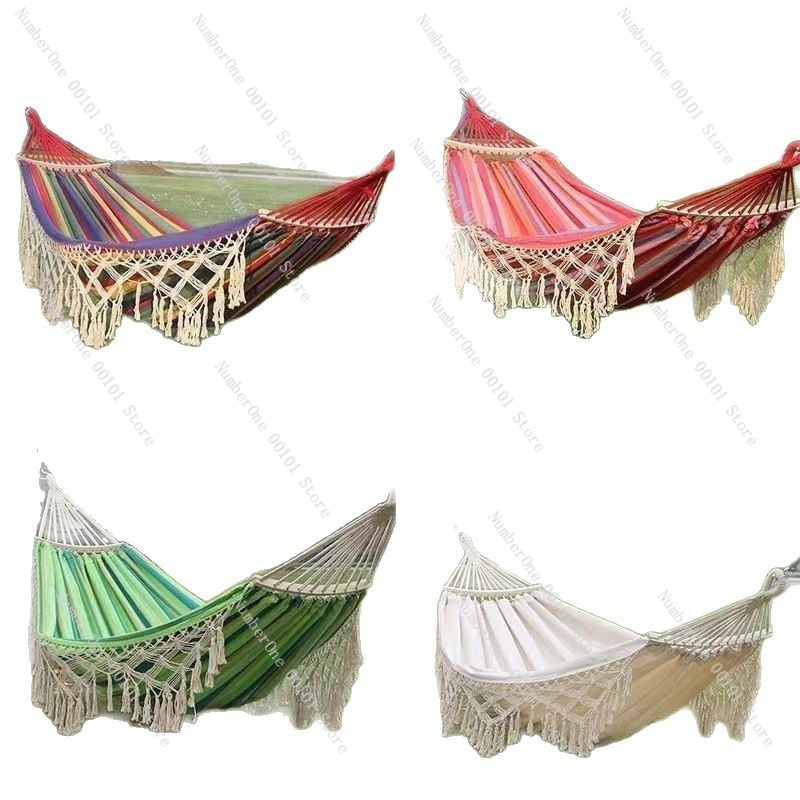 Garden Swing Chair - Canvas Double Hammock with Tassel Outdoor